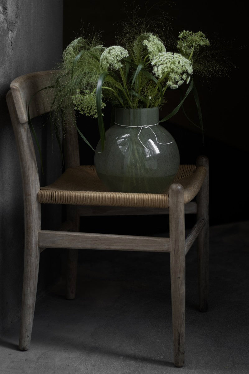 Rund grøn glasvase, 25 cm