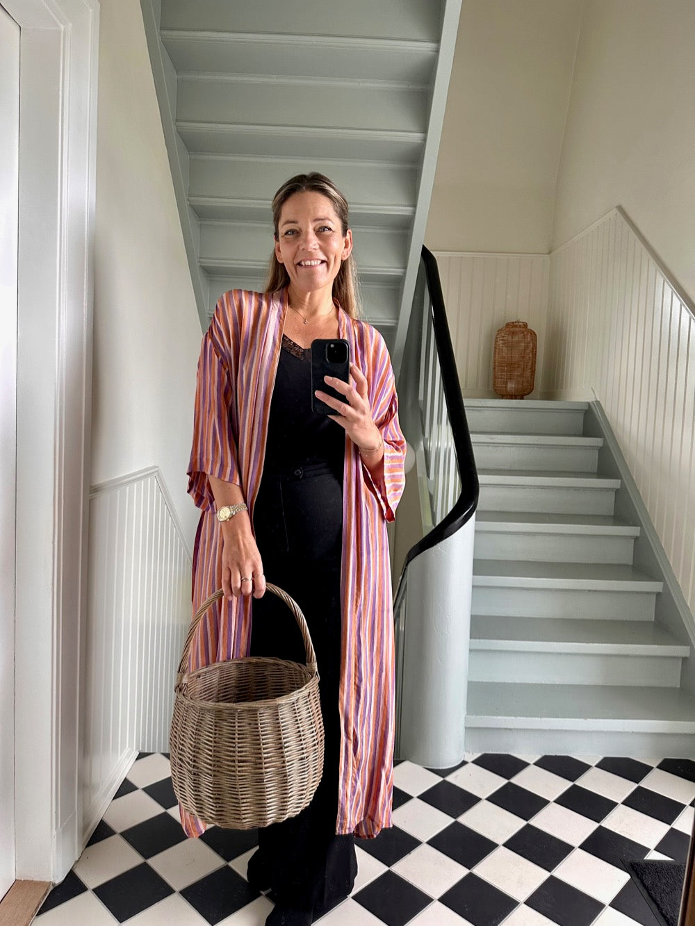 Silke kimono med striber