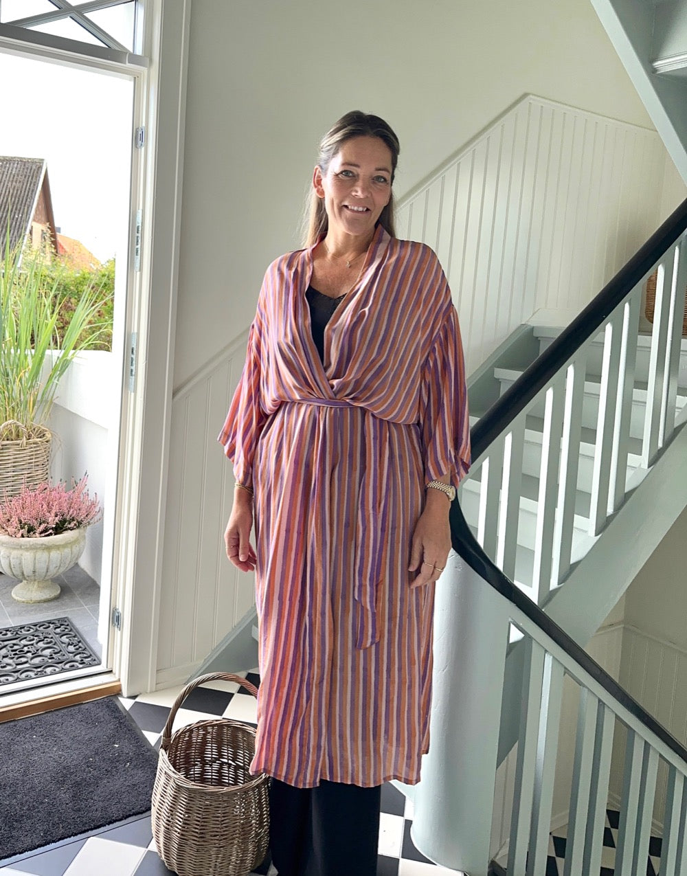 Silke kimono med striber