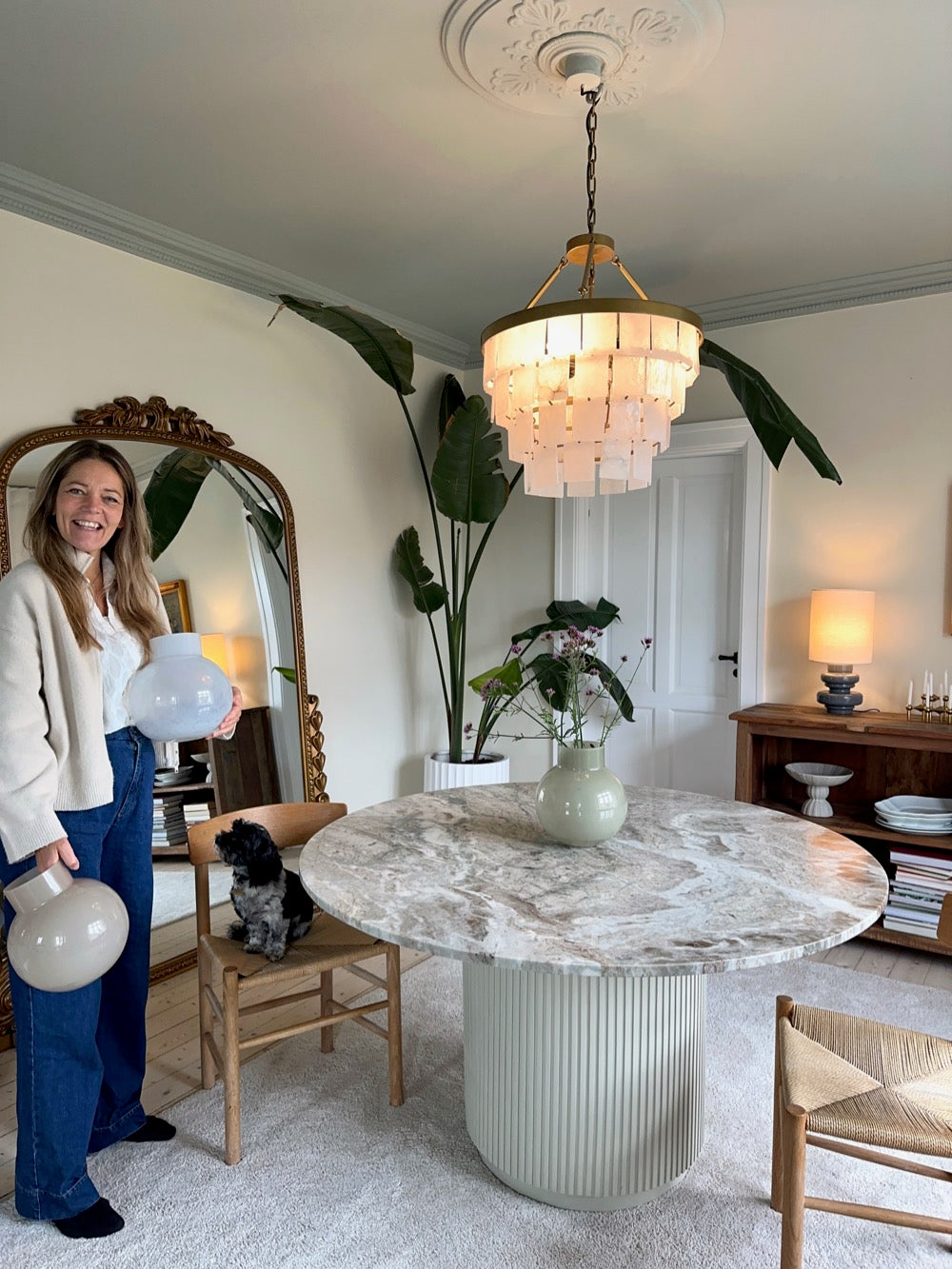 Rund grøn glasvase, 25 cm