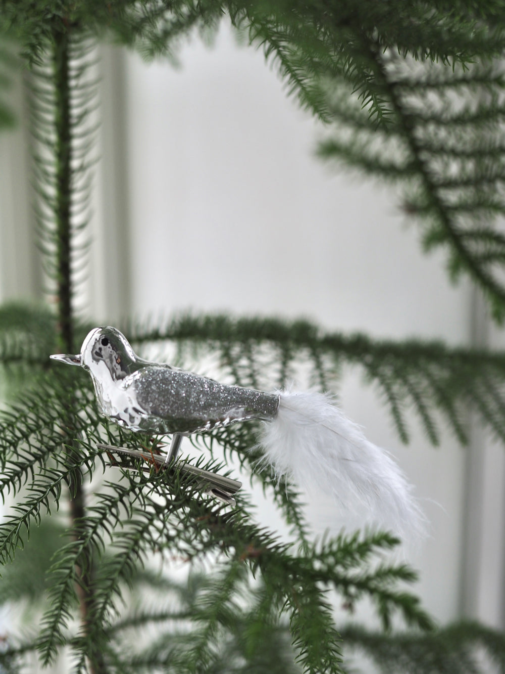 Dekorationsfugl med clips sølv