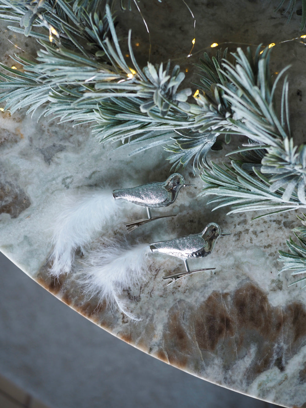 Dekorationsfugl med clips sølv