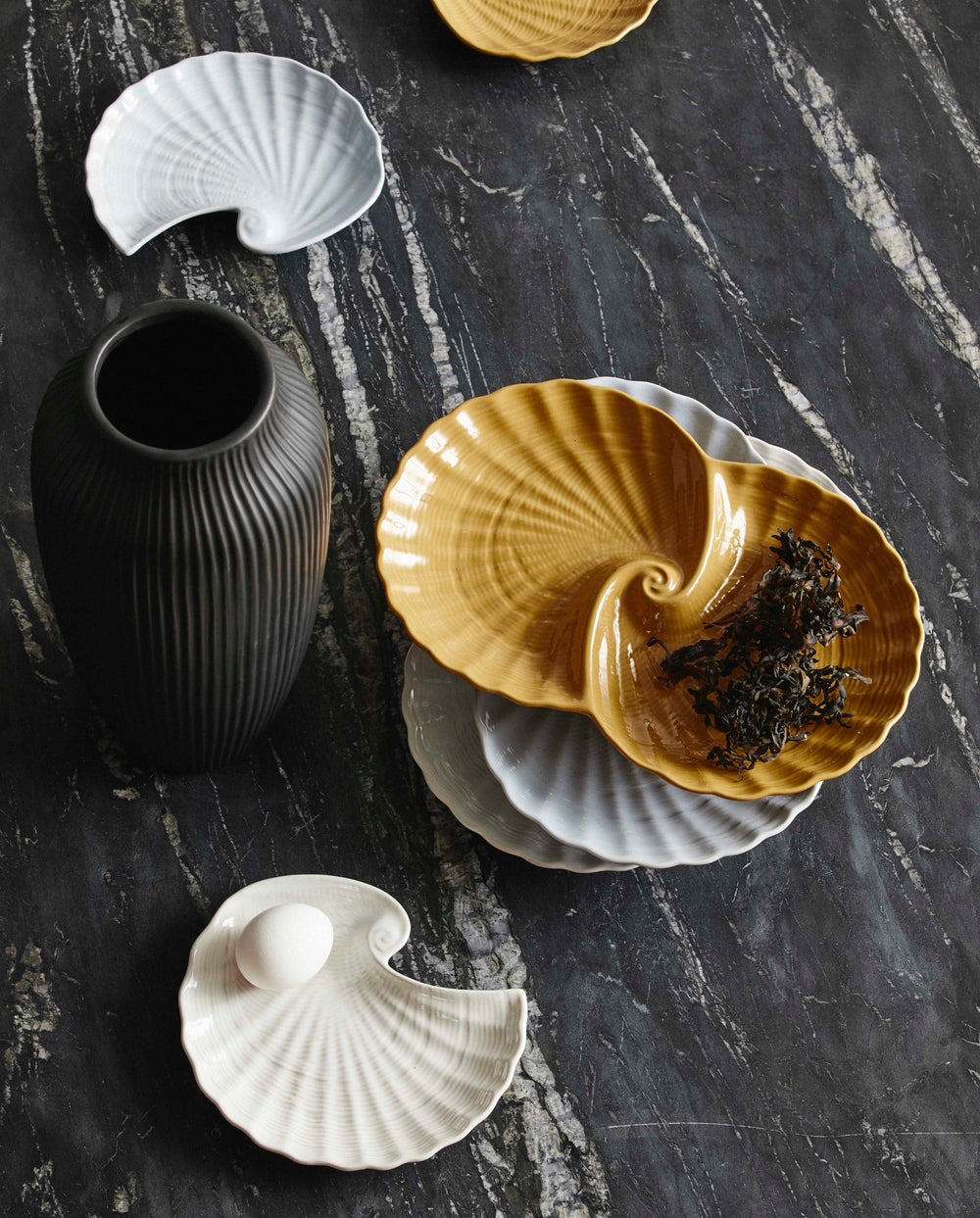 Dobbelt muslingskal tallerken, lyseblå