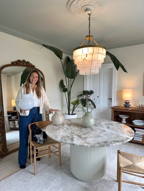 Rund beige glasvase 25 cm