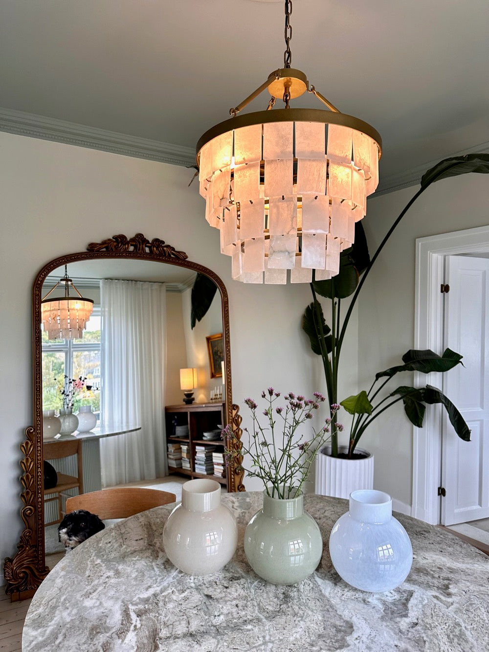 Rund beige glasvase 25 cm