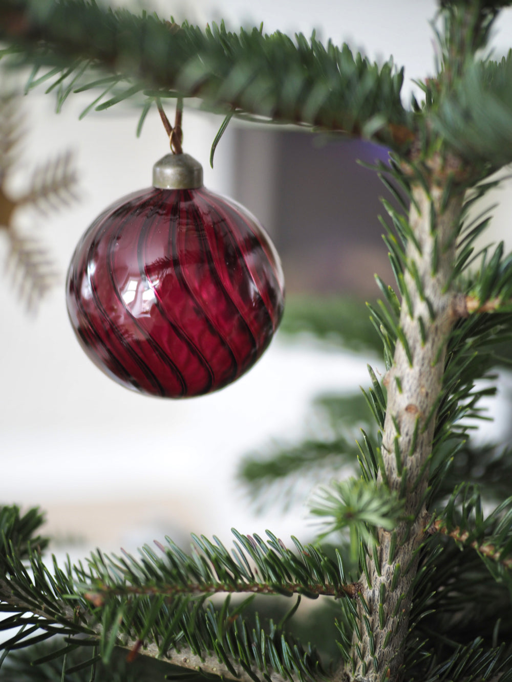 Rund julekugle i glas, bordeaux